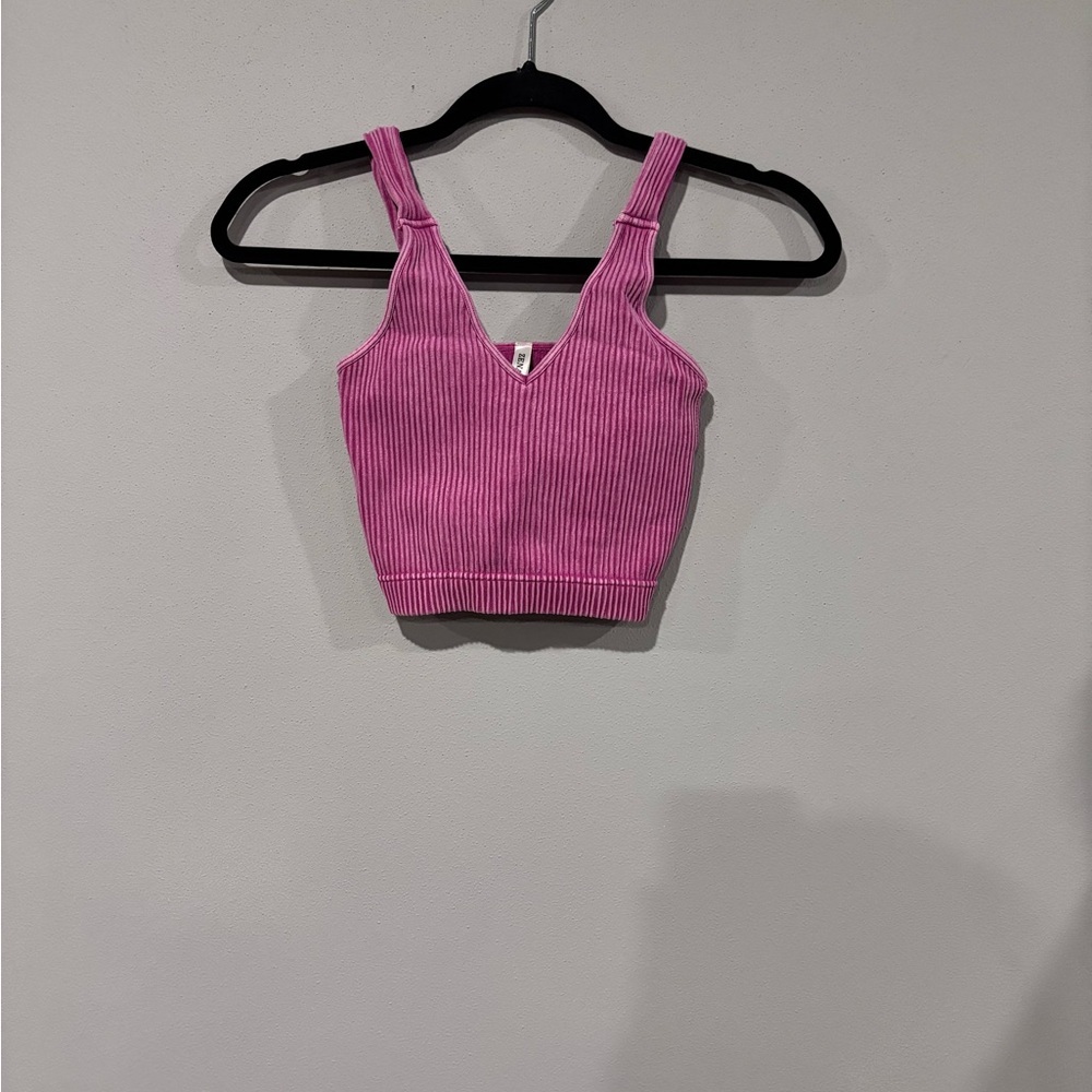 Zenana Outfitters Vivid Pink Ribbed Crop Top